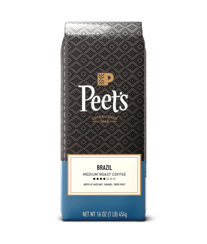 Peet's coffee Brazil Coffee bag with a geometric pattern on a transparent background