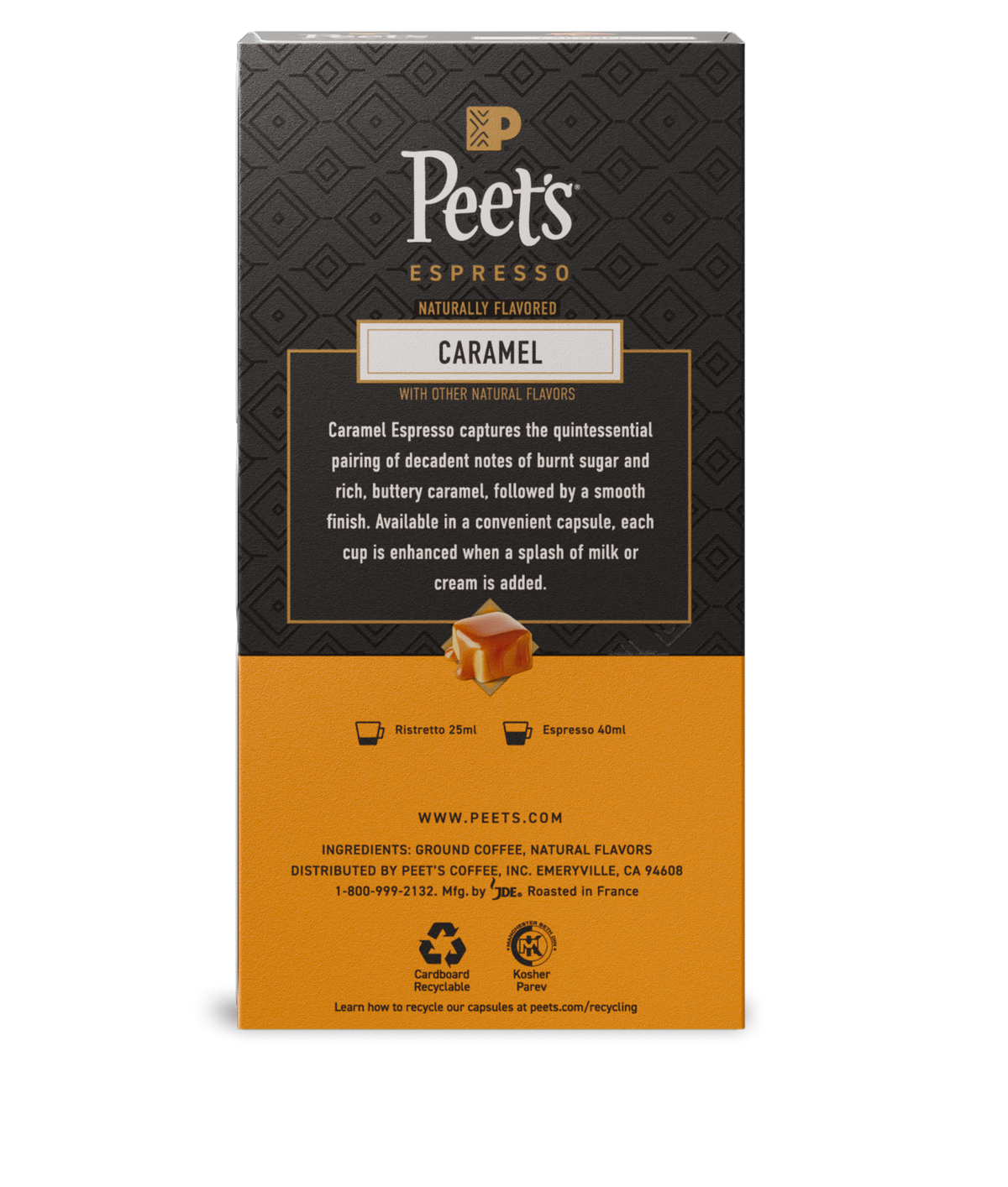 Peet's Caramel Espresso capsule packaging on a white background - back