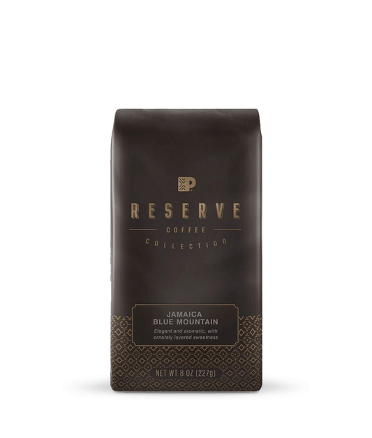 Peet's Reserve Jamaica Blue Mountain Coffee beans in a brown 8 ounce bag