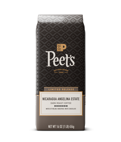 Peet's coffee bag with black pattern on a white background