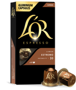 LöR Espresso capsules packaging with gold and black design