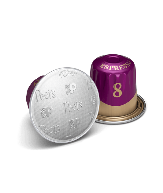 Peet's Coffee Ricchezza Nespresso Capsules shown up close with detail