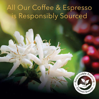 Image of Coffee Flower and Common Grounds logo denoting responsibly sourced coffee.